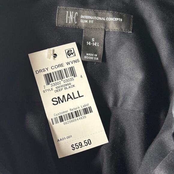 INC Men's Slim Fit Buttondown Shirt Black Size Small 14-14.5 Neck - Picture 3 of 7